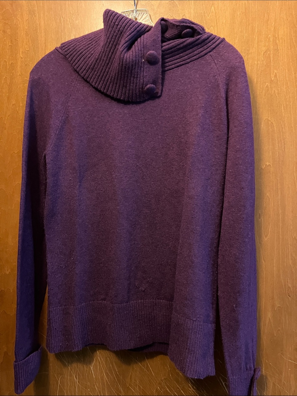 Vintage Banana  Republic Ribbed Button Cowl Sweater - Plum Size M Cashmere Blend
